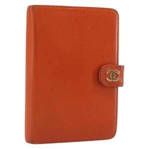 CHANEL Day Planner Cover Leather Orange Gold CC Auth fm4997